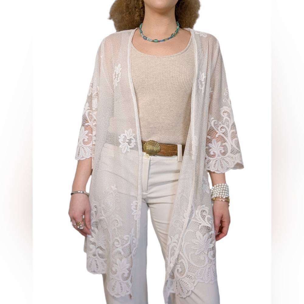 Vintage Y2K Romantic Angelic Floral Crochet Kimono